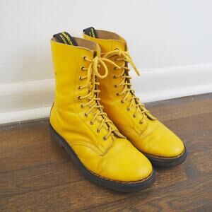 SOLD • Vintage 90's Doc Martens Yellow 1490 10 eye MIE Lace Up Boot 8.5W/7M